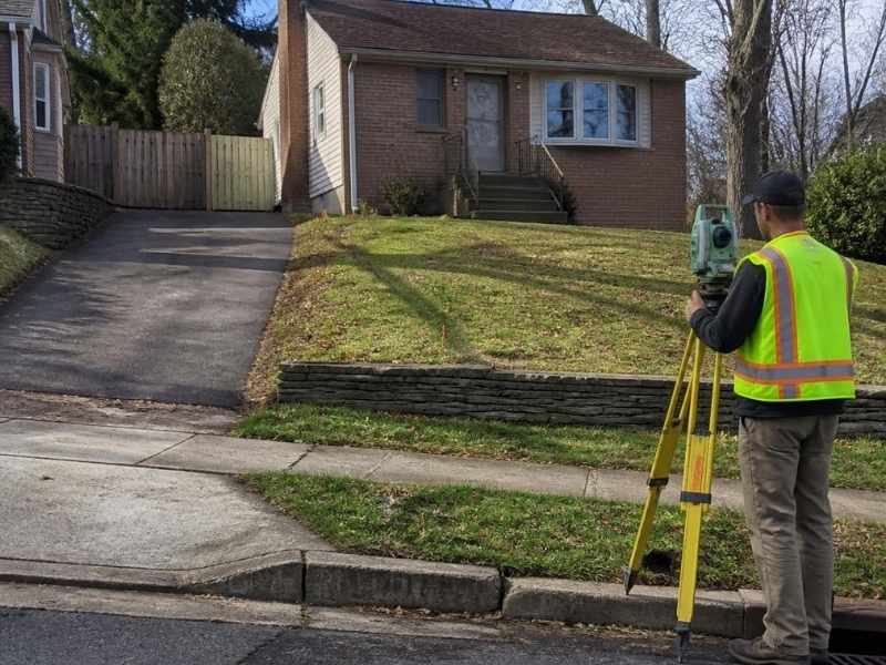 Lot survey documenting existing grading conditions before single family property redevelopment in College Station Texas